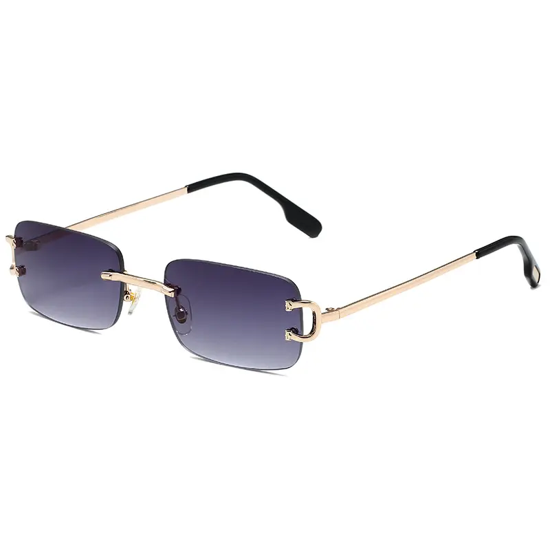 Narrow Rectangle Y2K Rimless Sunglasses, Lightweight Metal Frame All-Match Streetwear Statement Shades