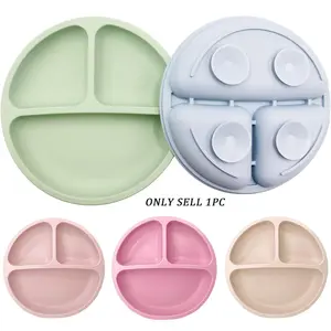 Silicone Baby Feeding Bowl with Suction Cup, 3-grid Design Baby Feeding Plate, Microwave Safe & Non-slip Food Container for Home & Outdoor, Meals