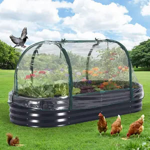 Garvee Raised Garden Bed Large Oval Kit with Cover Zippered Screen Doors,Outdoor Galvanized Steel Planter Raised Box with Greenhouse,for Indoor Outdoor Gardening,Flowers,Vegetables(6x3x1ft,Grey)
