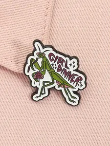 Praying Mantis Girl Dinner Enamel Pin Fun Statement Feminism Cartoon Bug Insect Alloy Brooch Lapel Backpack Badge Fashion Jewelry Accessories Gift for Friends Feminist Lapel Pins