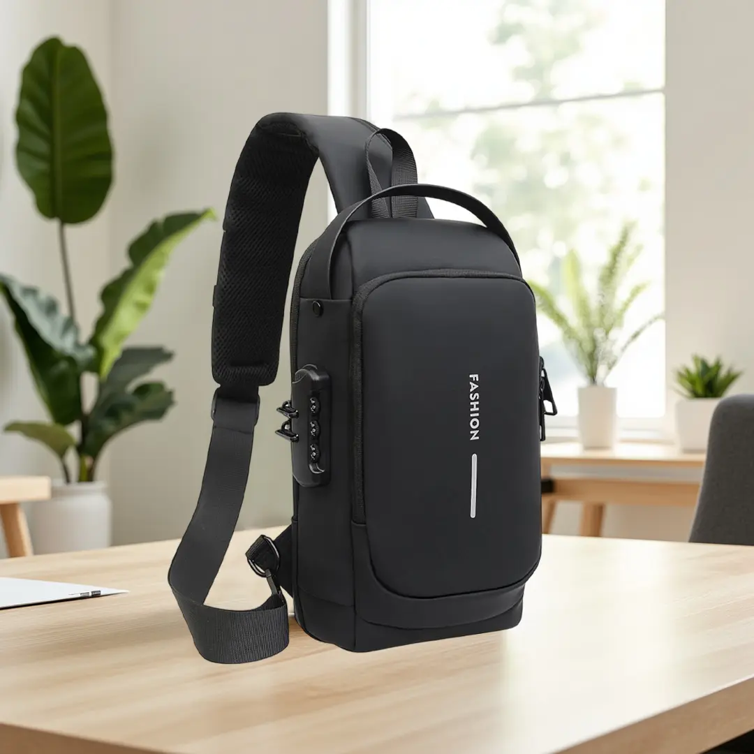 Men's Anti-Theft Oxford Fabric Chest Bag - Durable Crossbody with USB Charging Port, Adjustable Shoulder Strap, Dual Zip Compartments, Stylish for Motorcycle Leisure, Fathersdaygift Compact