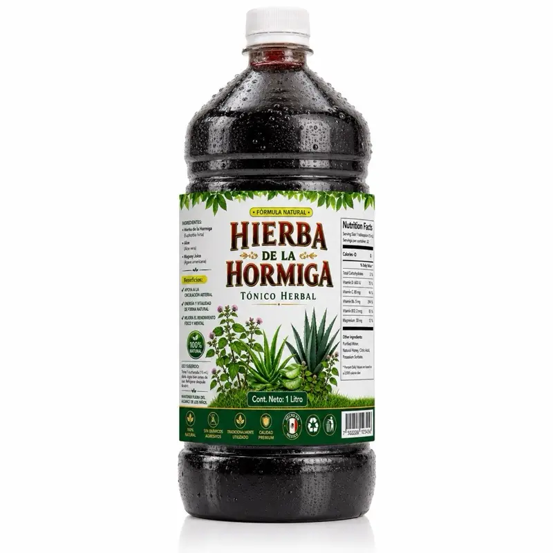 New Viral - Hierba de la Hormiga Tónico Herbal Natural 33 fl oz (1 Lt) | Aloe Vera & Jugo de Maguey | Herbal Wellness Drink | Fórmula Tradicional Mexicana