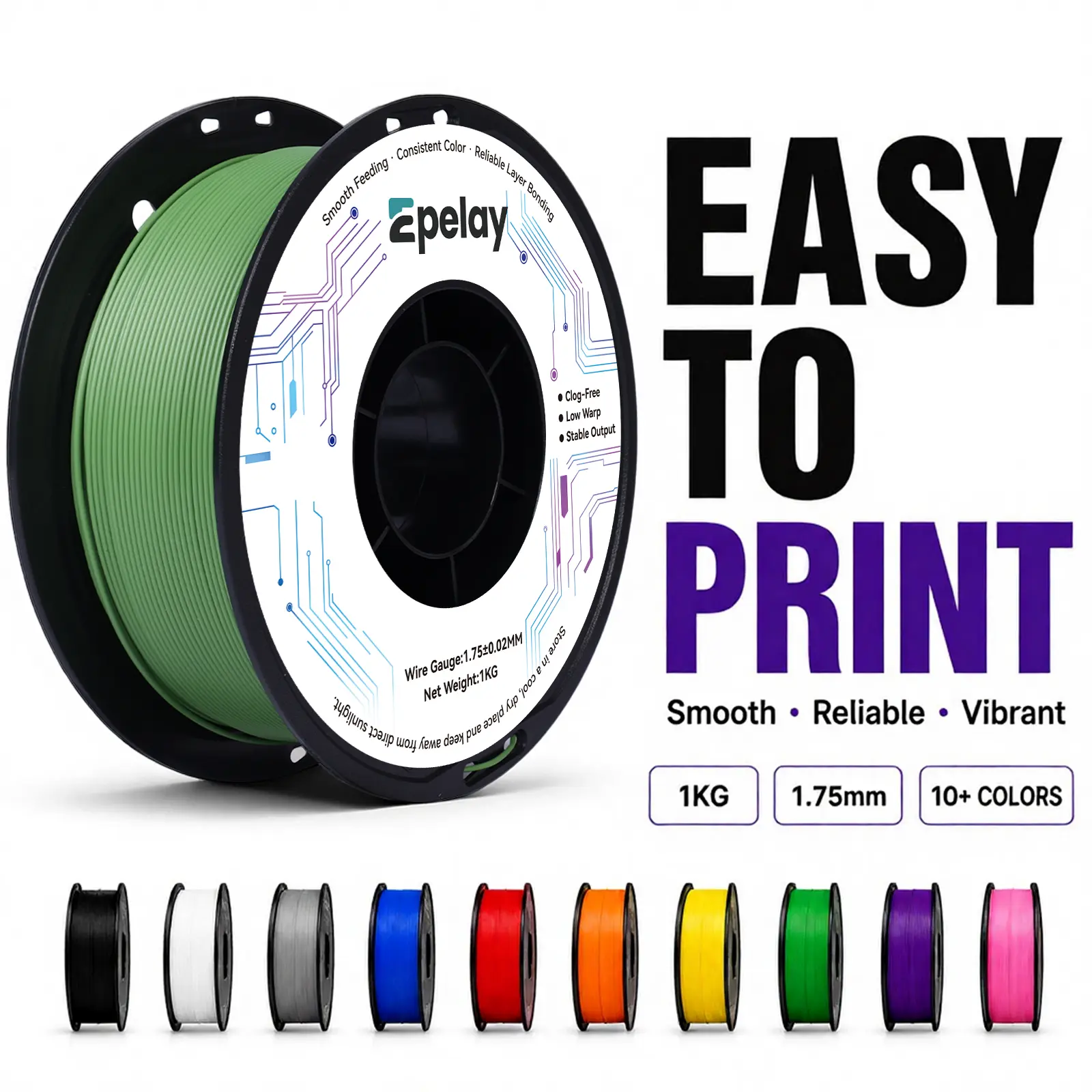 Epelay PLA+ 3D Printing Filament, 1KG 1.75mm/0.0689in High Precision 1 kg Black Gradient Fade Vibrant Colors, Tangle-Free, Smooth Prints, Compatible with Bambulab Creality FDM Printers, Enhances Visual Appeal tiktokshopbacktoschool, 3D Printing Supplies