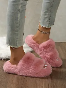 Women's Plush Open-Toe Fall Winter Slippers, Open Toed Slippers, Ladies Slippers, Soft Comfortable Memory Foam, Lightweight Fashion Home Shoes, Casual Home Slippers, Perfect for Daily Wear, Indoor Slippers