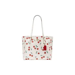 COACH Mollie Tote Bag with Cherry Print in White Leather for Women