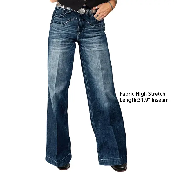 Flamingals Wash Stitch Detail Mid Rise Straight Leg Jeans Womenswear Denim