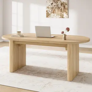 Garvee 70.8'' Oval Farmhouse Dining Table for 6-8 – Rustic Modern Wood Double Pedestal, Sturdy, Water Resistant, Easy Assembly – Ideal for Dining Room, Living Room, Office – Natural Wood Finish