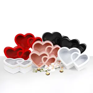 Set of 2, Double-Hearts Flower/Gift Boxes, Black/White/Pink/Red | W315