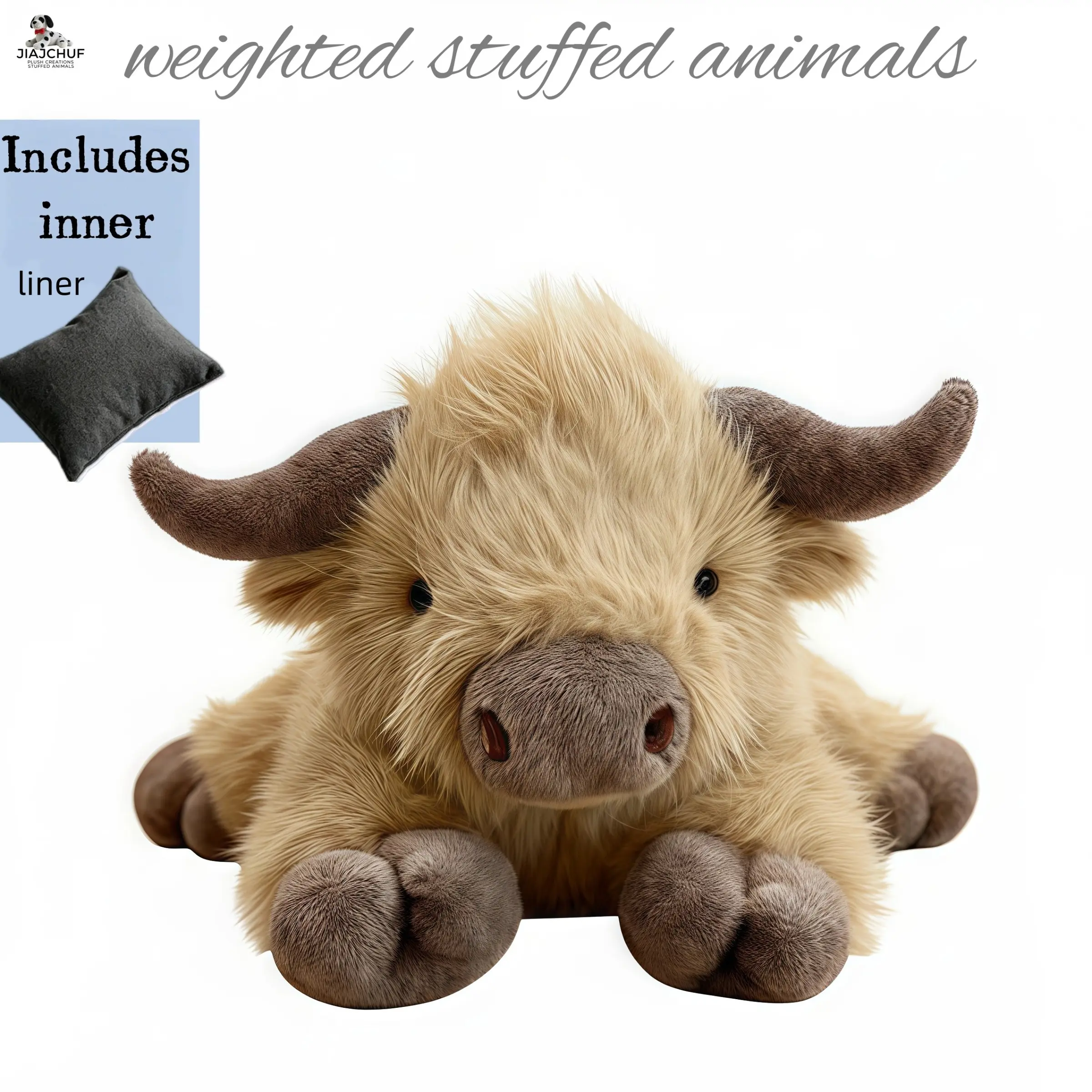 JIAJCHUF, Weighted Highland Cow Plush Toy, Cute Cow Design, Unisex Animal, High-Quality Cuddly Companion, Perfect Gift for Kids & Adults, Stuffed Animal Gifts, Birthday Gift