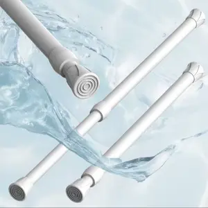 Multifunctional Retractable Shower Curtain Rod with Integrated Spring, Adjustable Sliding Hooks and Storage Rack, Bathroom and Cabinet Use