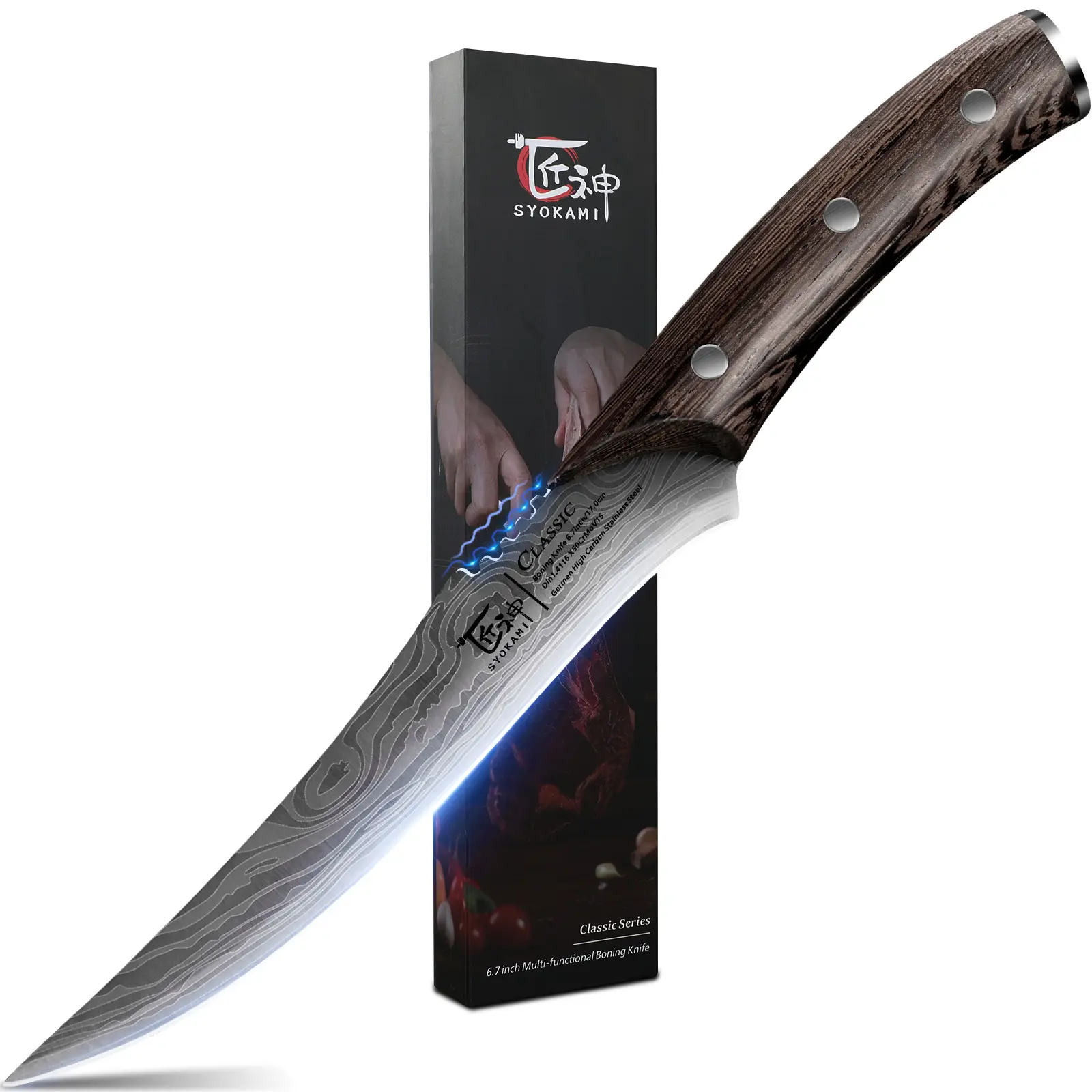 【DealsForYouDays】 SYOKAMI Boning Knife for Meat Cutting, 6.7 Inch Japanese Style Fillet Knife with Wood Handle, High Carbon Razor Sharp Flexible Blade Deboning Knife, Damascus Pattern Full Tang Design Ideal for Gift, Mother's Day Gift