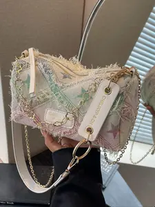 Women's Elegant Rainbow Stripe Pattern Crossbody Bag, Fashionable Versatile Shoulder Bag with Adjustable Strap, Trendy All-match Commuter Bag for Daily Used, Fringe Crossbody, Embellished Shoulder Bag, Fashionable Patterned Bag