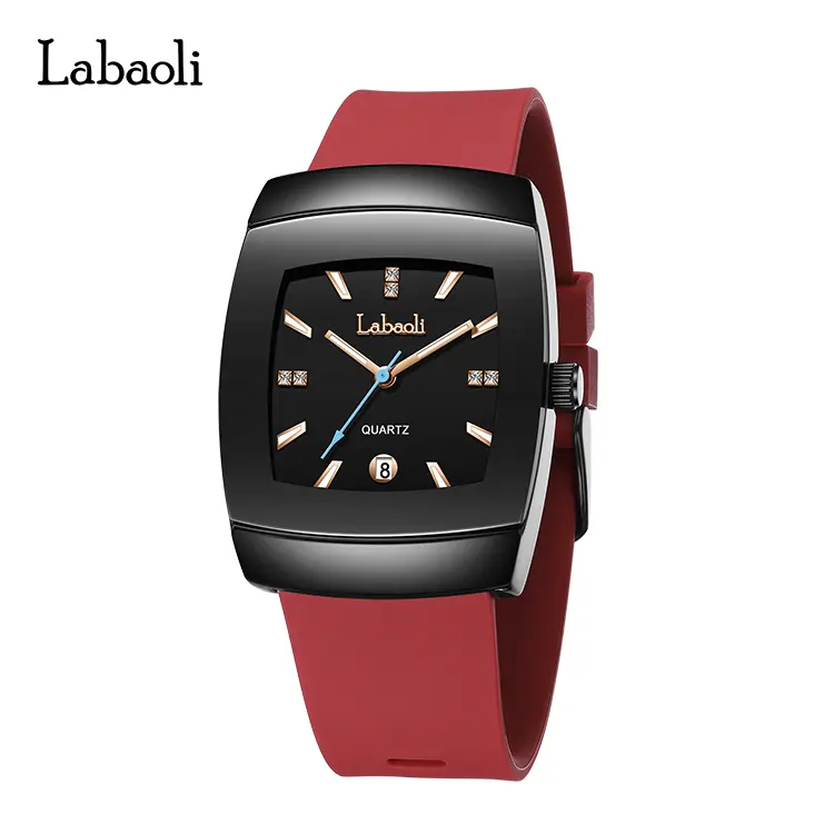 Women's Quartz Watch, Tonneau Dial with Crystal Hour Markers, Date Display, Rubber Strap, Bold Casual Wristwatch, Ideal for Daily & Sporty Wear, Perfect Gift for Her