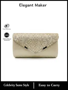 Glam Sequins Clutch Bag for Women, Shimmer Fabric Envelope Shoulder Crossbody, Formal Wedding Party Bags, Detachable Chain Purse