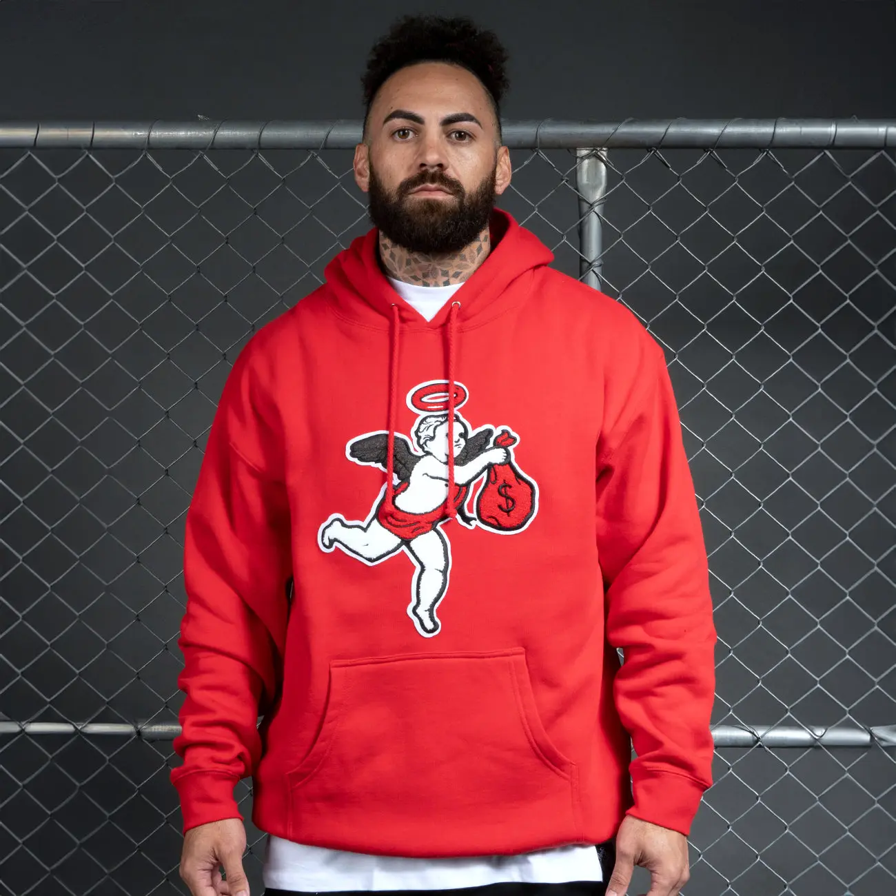 HASTAMUERTE Men's Embroidered Chenille Patch Angel Hoodie
