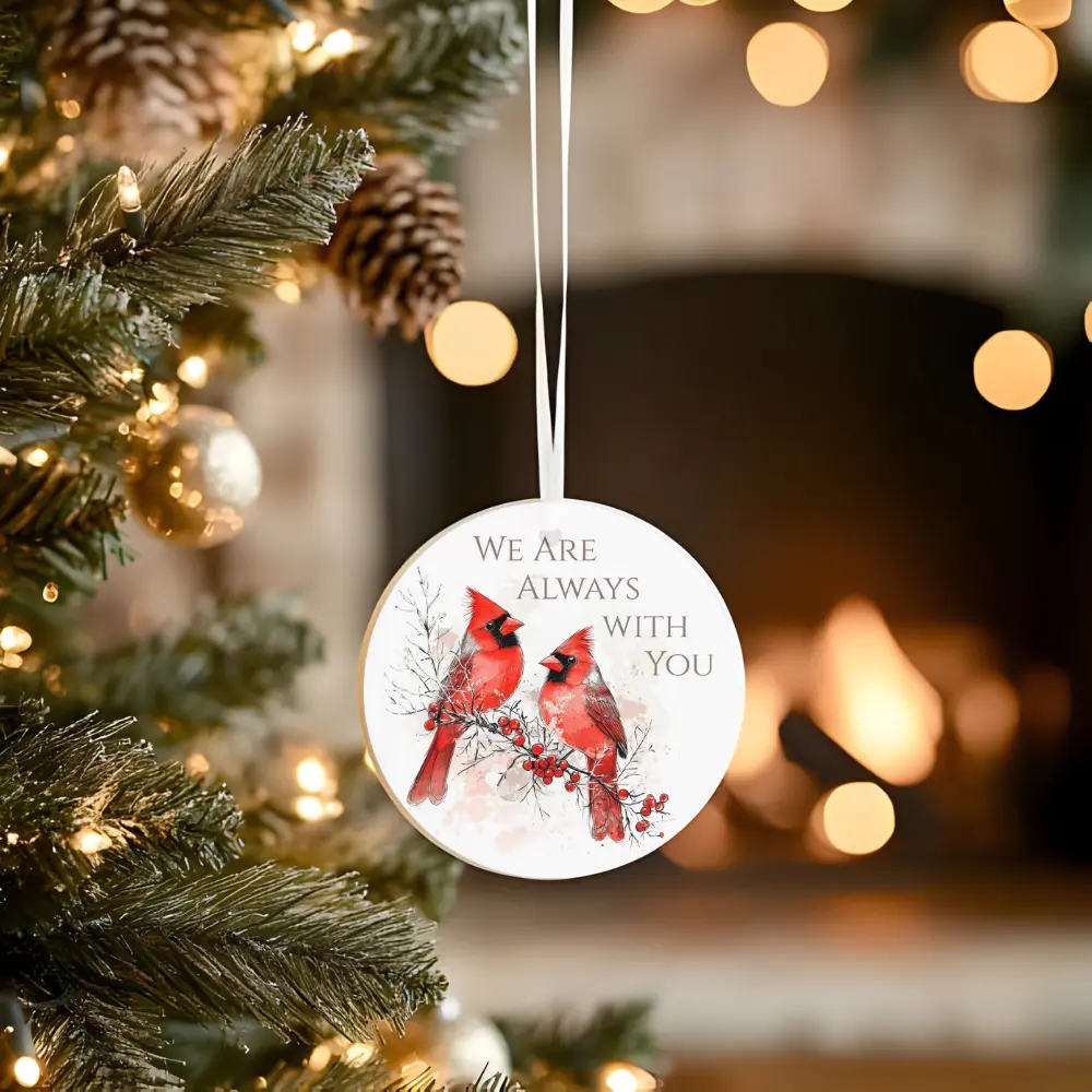 Round Ceramic Cardinal Ornament Red Bird Memorial Remembrance Christmas Tree Winter Bird Decor Holiday Nature Bird Ornament Lightweight Durable Gift