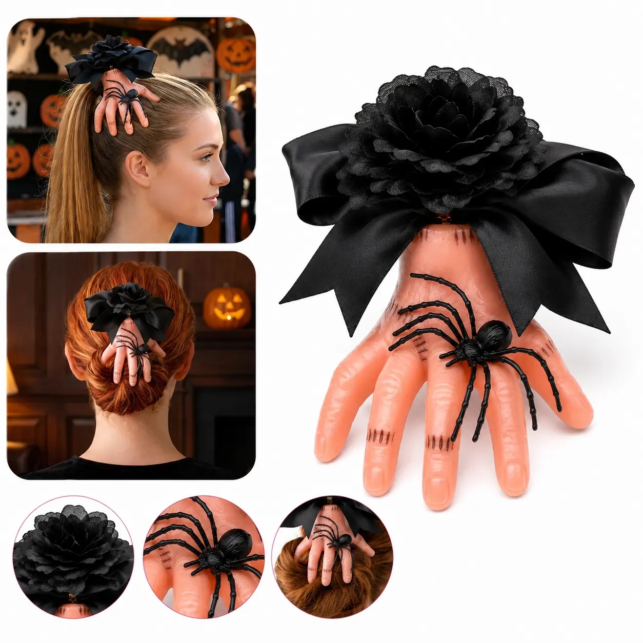 Fake Hand Hair Claw Clip, Halloween Hair Accessories for Women & Girls, Creepy Spider Hand Hair Clip, Gothic Punk Style Hair Clip for Halloween Party, Dark - MM2 Style Festival Hair Accessories