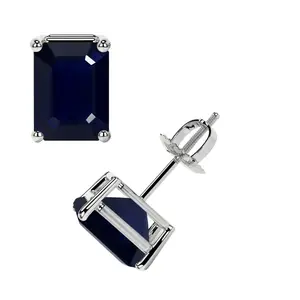 Classic Four Prong Emerald Cut Blue Sapphire Stud Earrings (1.40cttw)- EBS003-6X4-A