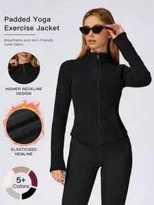 Women's Stand Colar Fleece Zip Jacket, Warm Polar Fleece Running Coat, Daily Outdoor Wear, Casual Sporty Outerwear for Fall & Winter, lightweight slim-fit warm coat, Yoga Jacket Top