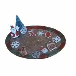 Christmas Serving Plate with Santa & Snowflake Design Resin Holiday Decor for Secret Santa Gift & Christmas Present Tree Winter Deluxe Cedar Garland vintage