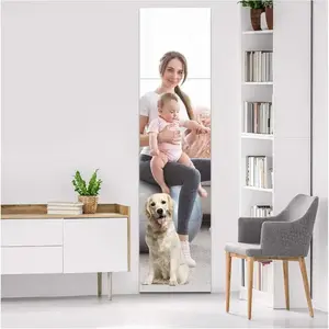 13" or 15" Frameless Glass Mirror Tiles 4-Piece Set – Stick-On Full Length Wall Mirror, HD Float Glass with Frosted Edges, for Bedroom, Home Gym, Closet