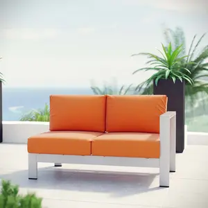 Modway Shore Right-Arm Corner Sectional Outdoor Patio Aluminum Loveseat in Silver Orange