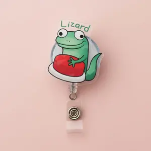 Viral Tiktok Lizard Retractable ID Badge Reel – Funny Gecko ID Holder, Trendy Nurse Name Badge, Aesthetic Hospital Clip, Unique Cute Reptile Gift for Coworkers
