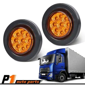 New 2PCS 2" Inch Amber Round Side Marker Light With 9 LED Fit For Truck Trailer
