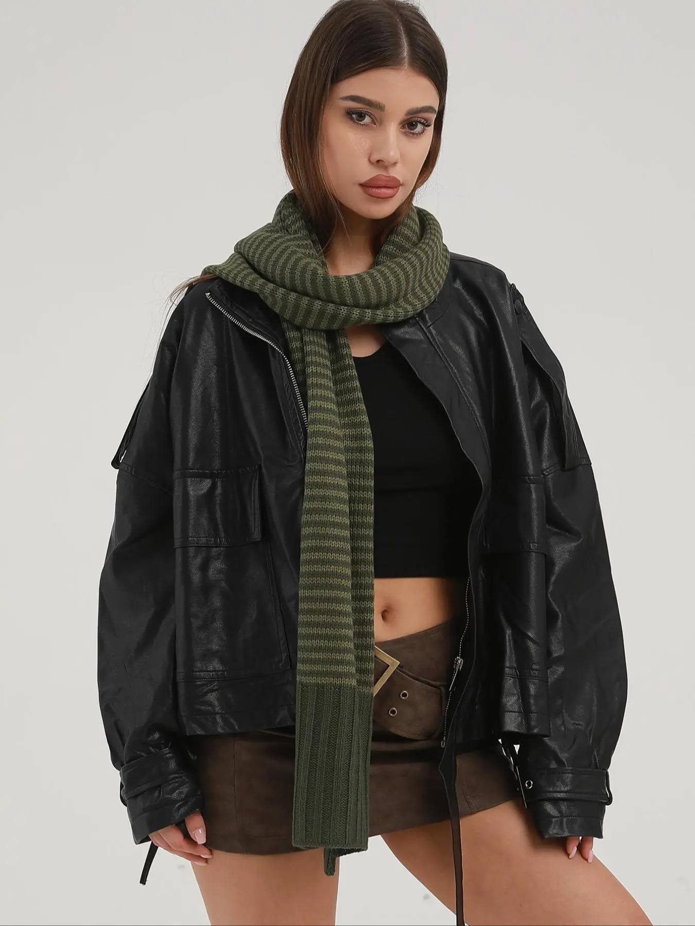 Unisex Vintage Style Striped Pattern Knitted Scarf, Casual for Women & Men, Fashion Accessories for Daily Wear