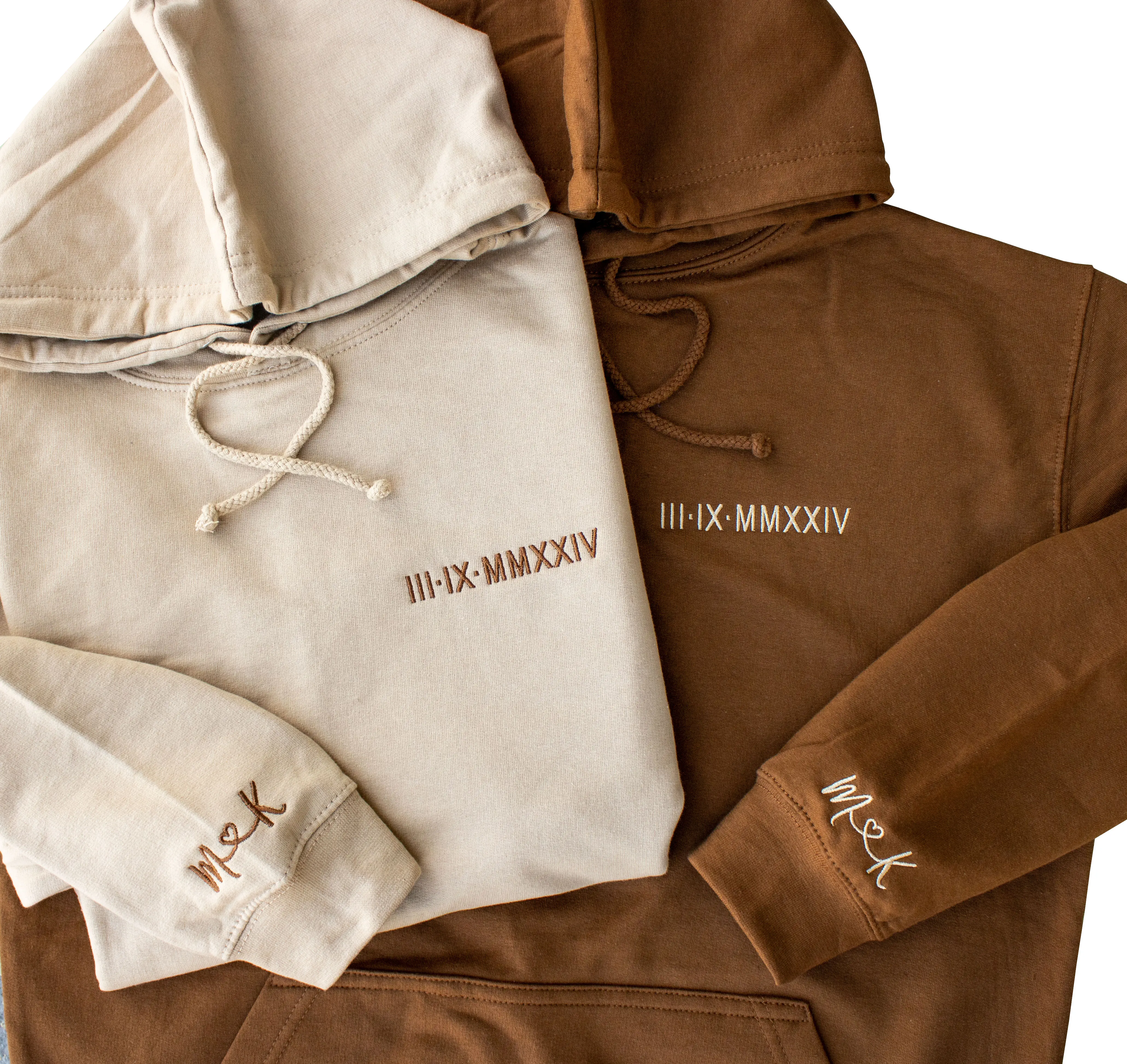 Custom Roman Numeral Hoodie | Embroidered Couples Anniversary Sweatshirt Sleeve Initials | Matching Couples Sweatshirt