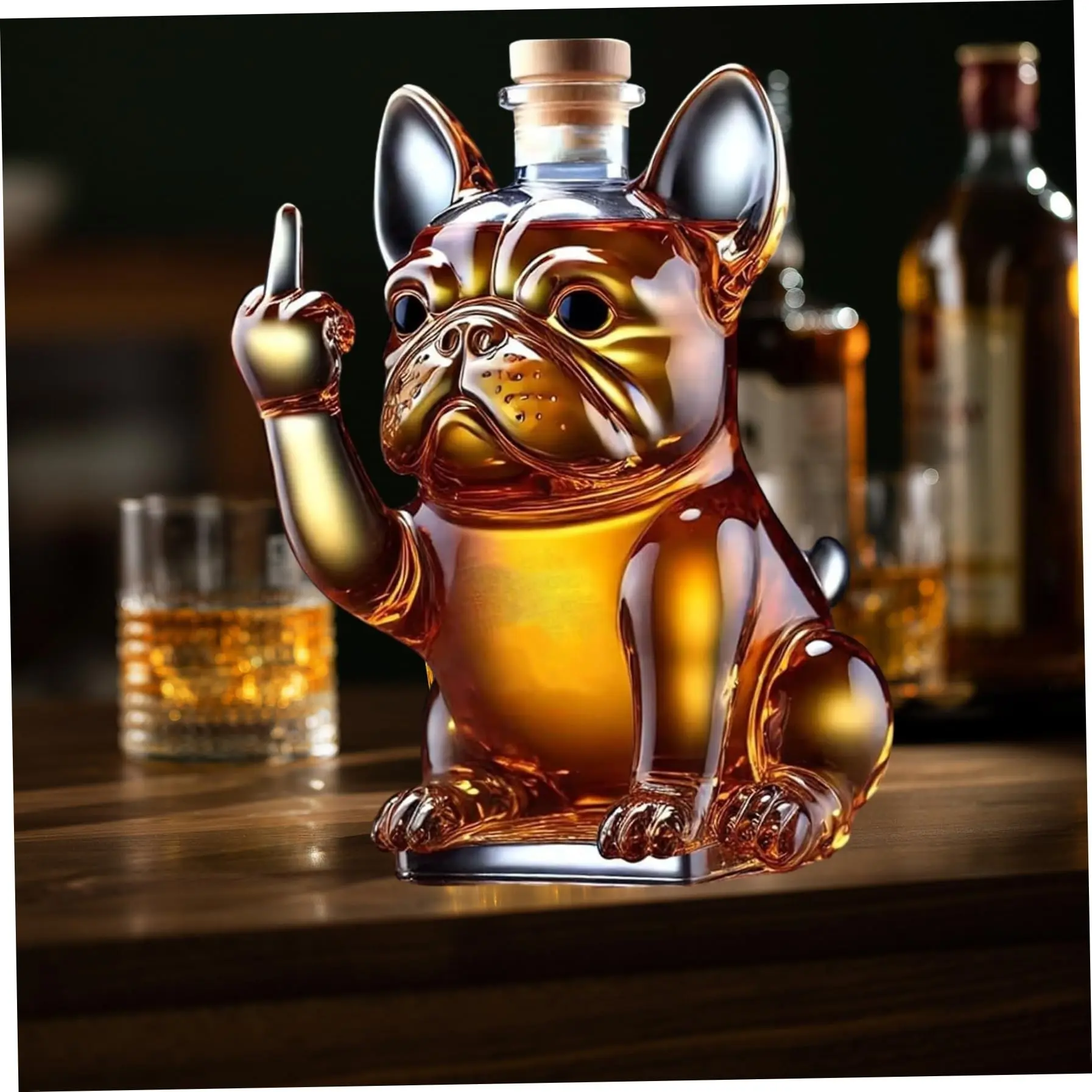 French Bulldog Whiskey Decanter, Decorative Wine Bottle Holder, 300ML Glass Decanter, Multifunctional Drink Container, Home Bar Accessories