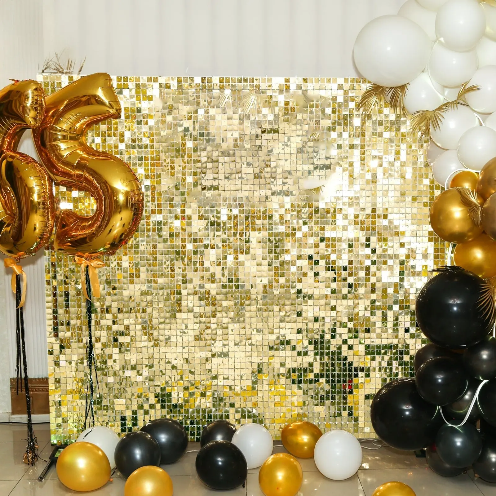 24-Panel Ritzy Gold Square Sequin Sparkle Backdrop, 24sq.ft Wipeable Home & Festive Party Decor Panels for Indoor/Outdoor Photo Wall Art