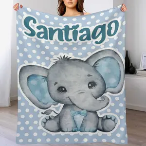 Custom Name Cute Elephant Element Blanket ,Personalized Name Gift ,Suit for The Sofa, Bed, Travel, Camping, Living Room, Office, Chair，Gifts for Family or Child  ,Friend , Send your custom text via shop chat to personalize