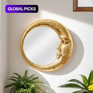 Creative Moon & Face Design Round Wall Mirror, Resin Wall-Mounted Mirror, Wall Decor for Home Living Room and Bedroom, Home Decor #TOP PICKS