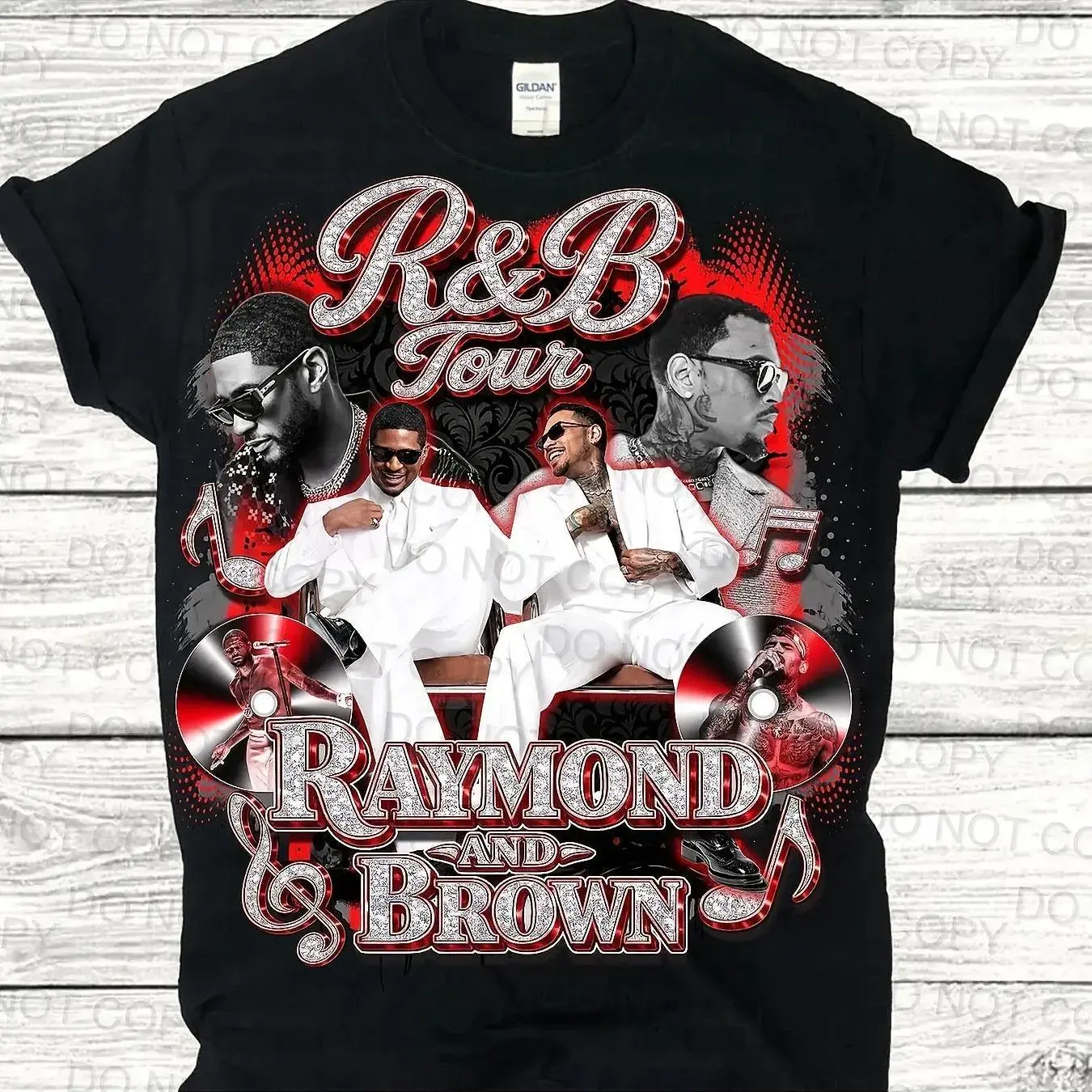 R&B Tour T-Shirt for Men, Black Graphic Short Sleeve Cotton Top, Casual Stylish Round Neck Hip Hop Menswear