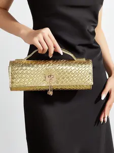 Fashionable Shiny Crocodile Pattern Handbag, Luxury Women's New Party Bag Clutch, Exquisite Long Prom Bag With Hardware Pendant, Suitable For Women To Match With Gorgeous Banquet Dresses, Suitable For Summer Parties, Gatherings, Dinners, Weddings ,Wedding