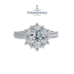 925 Sterling Silver Snowflake Artificial Gemstone Ring, Perfect for Daily/Party/Holiday Occasions, Anniversary Girlfriend Christmas Gift