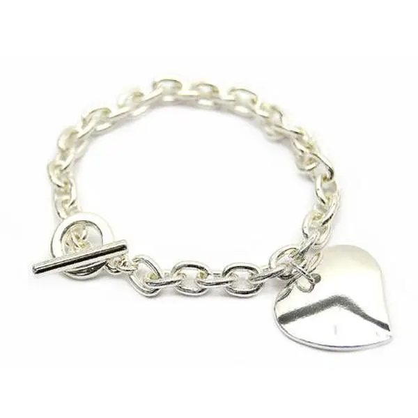 Metal Heart Charm Link Toggle Bracelet