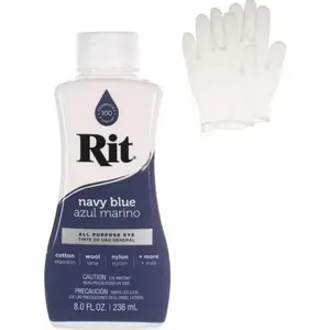 Rit Navy Blue 8 oz Liquid Fabric Dye for Clothing Décor & Crafts with Pair of Medium Latex-Free Vinyl Gloves