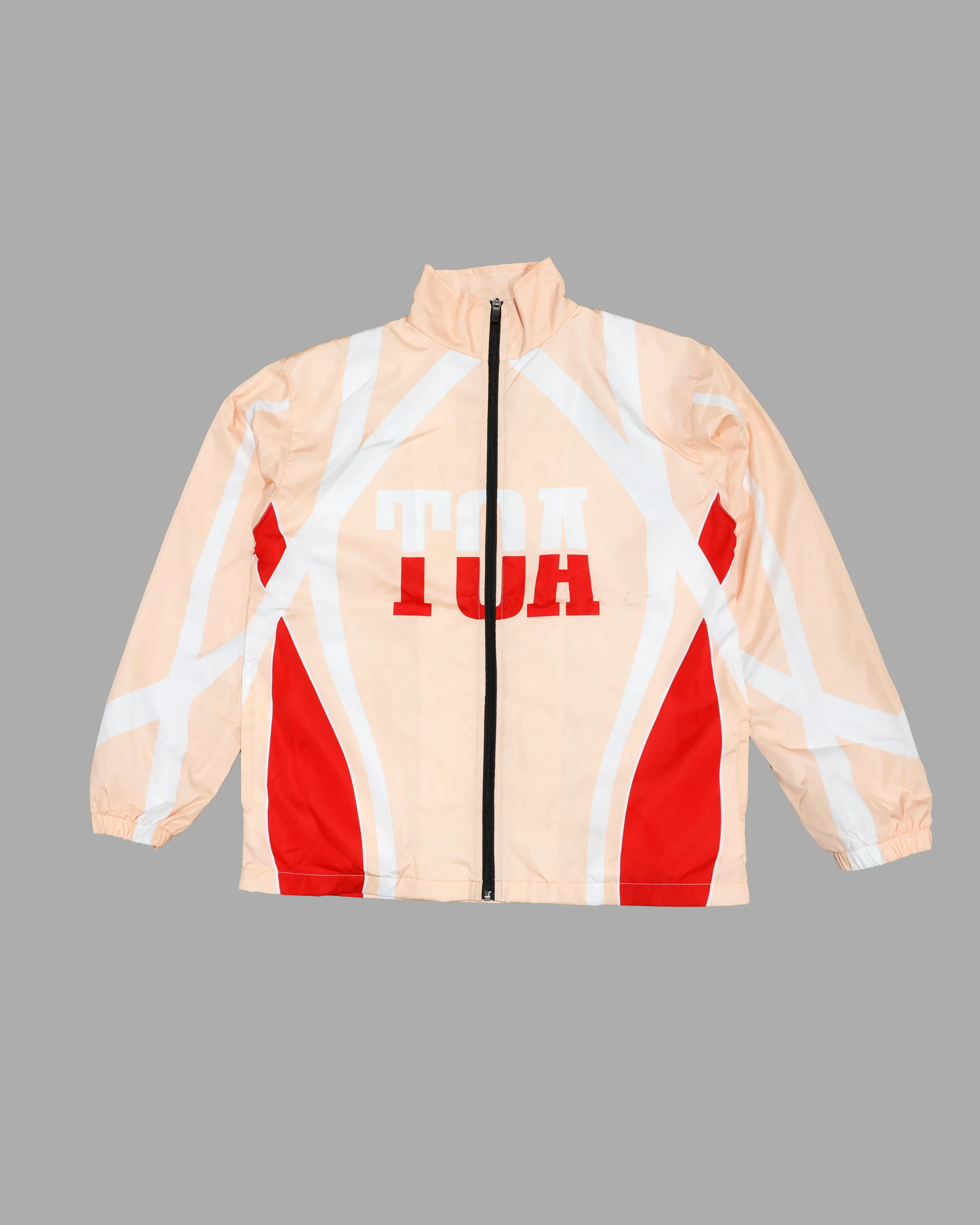 Men's Soft Fabric Sporty Cream-Orange Colorblock Full-Zip Windbreaker Coat, Menswear Outerwear