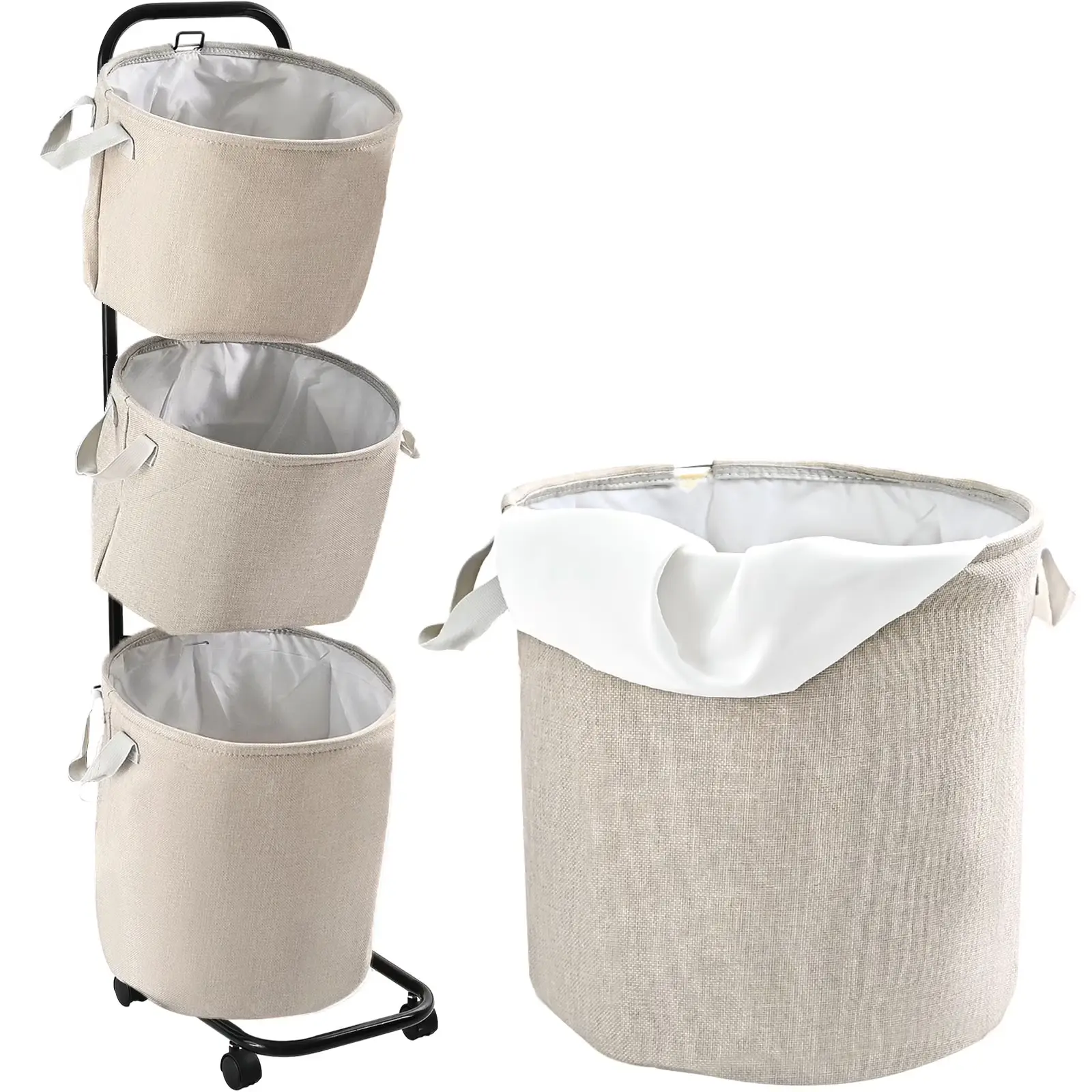 3 Tier Rolling Laundry Hamper Sorter with Wheels Removable Baskets Storage Cart for Bathroom Bedroom Laundry Room