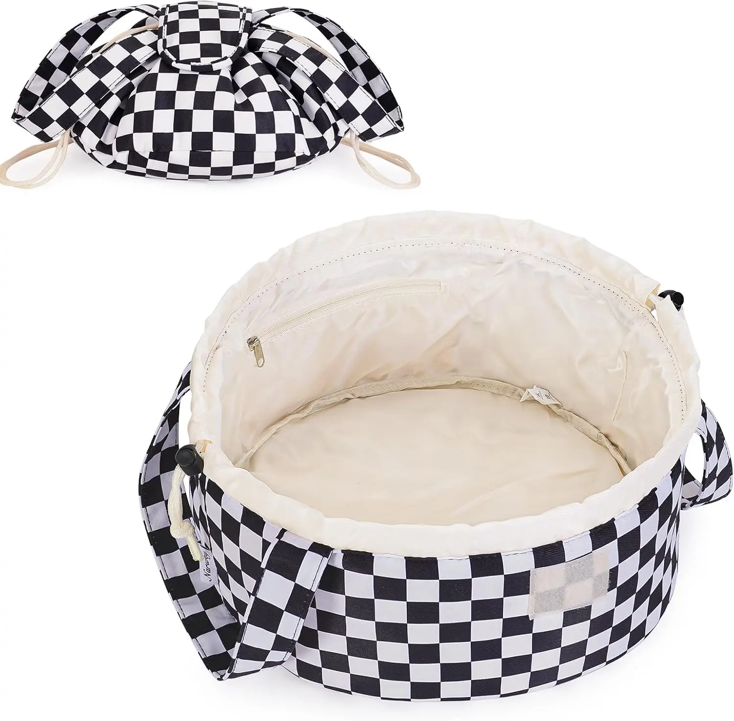 Narwey Barrel Drawstring Makeup Bag Large Cosmetic Bag Make up Bags Women and Girls Toiletry Organizer for Travel Toiletries Accessories Essentials