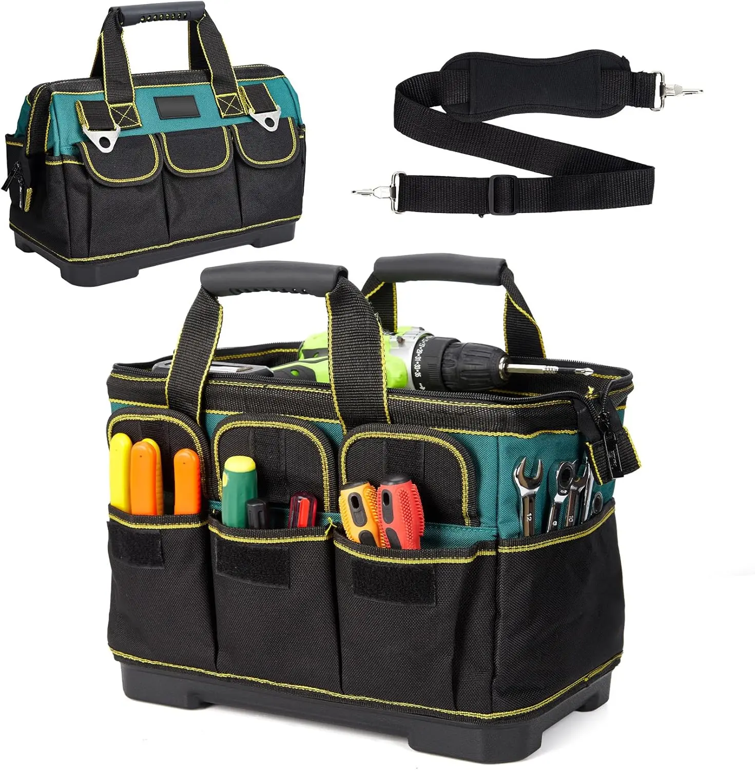 Heavy Duty 17 Inch Tool Bag Organizer for Men – Multi-Pocket Oxford Tool Tote – Adjustable Shoulder Strap & Padded Handle – Portable Storage for Electricians, Handymen, Carpenters, Garage, Workshop