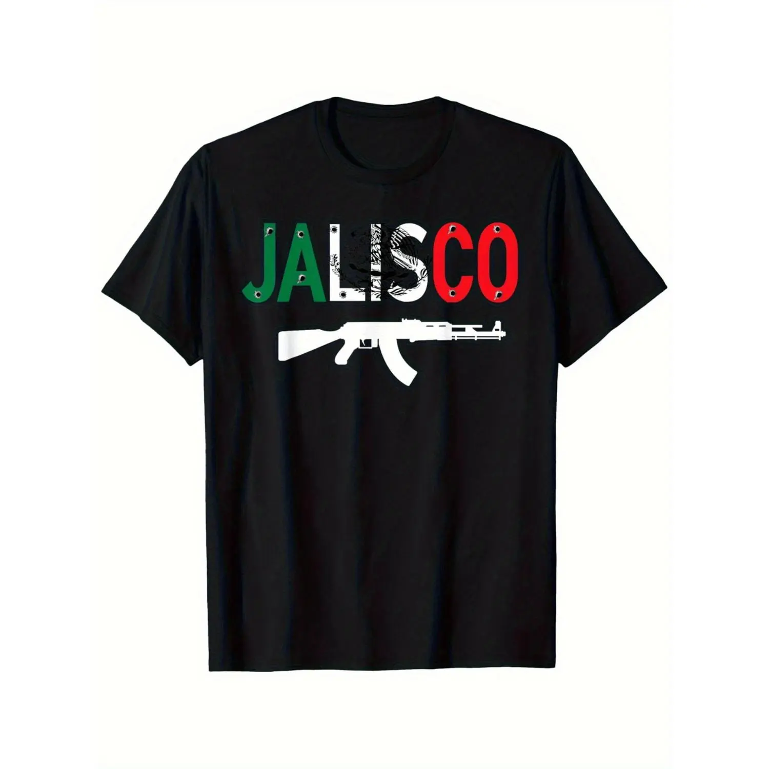 Summer t Shirts Jalisco Mexico Men's-Shirt-% Cotton, Ultra Soft and Breathable, Black Crew Neck Short Sleeve, Bright Pattern Print, Regular Style, Suitable Daily Wear, Mexican Style-Shirt