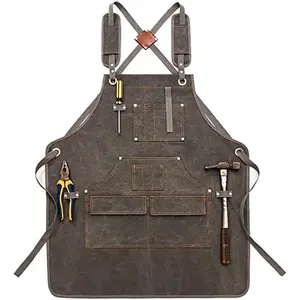 Thick Canvas Apron, Classic Work Apron, Heavy Duty and Durable, Wide Shoulder Straps, Multi Tool Pockets, Adjustable Strap, Suitable for Woodworking, Electrician, Gardening, Cooking