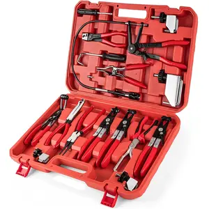 Bourvill 16PCS Hose Clamp Pliers Set, Flexible Wire Spring & Flat Band Clamp Remover, Automotive Precision Hand Tools for Car Radiator, Coolant, Heater and Water Hose Clamp Removal & Disassembly