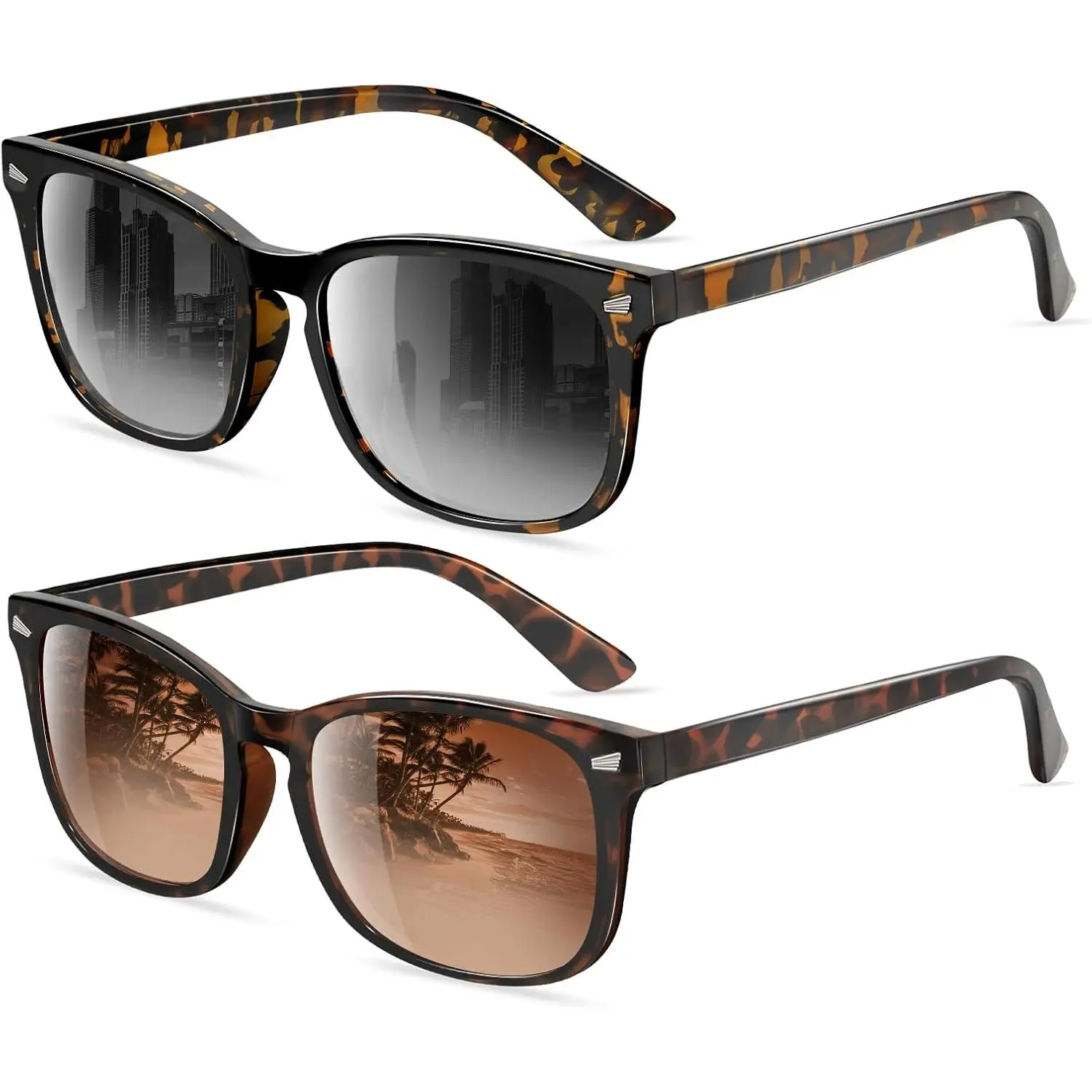 Women's Rectangle Classic Sunglasses, Retro Thick PC Frame, Polarized UV-Protection Lenses, Trendy Eyewear for Driving, Womens Sunglasses