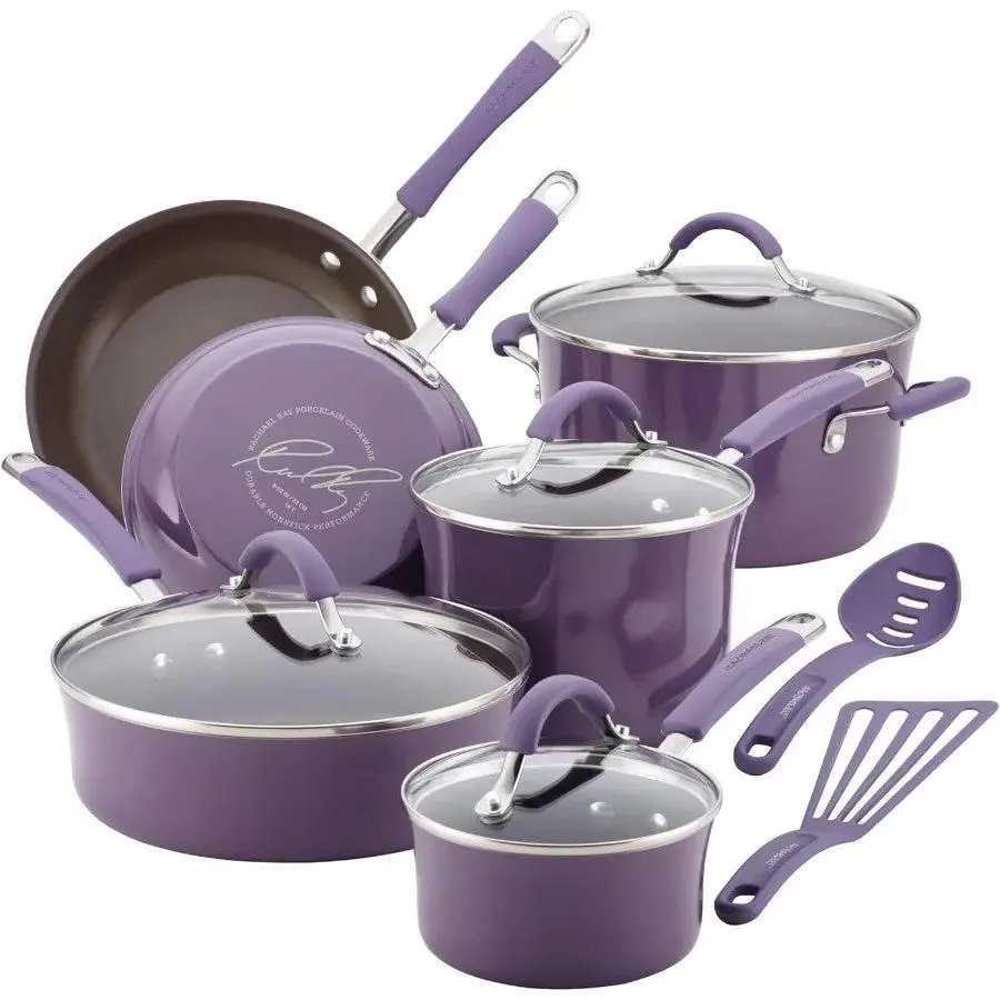 Cucina Nonstick Cookware Pots and Pans Set 12 Piece Lavender Purple
