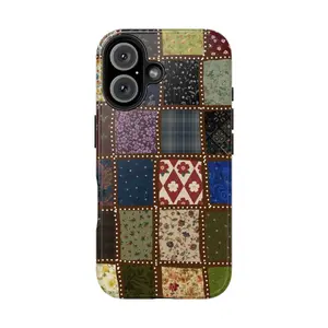 Vintage Patchwork Phone Case for IP 17 16 15 14 13 12 11 Pro Max XR Xs 6 7 8 Plus SE, Unique Quilted Fabric Design for Retro Lovers Case, Shockproof Heavy Duty Protective Cover, Girly Vintage Tough Case