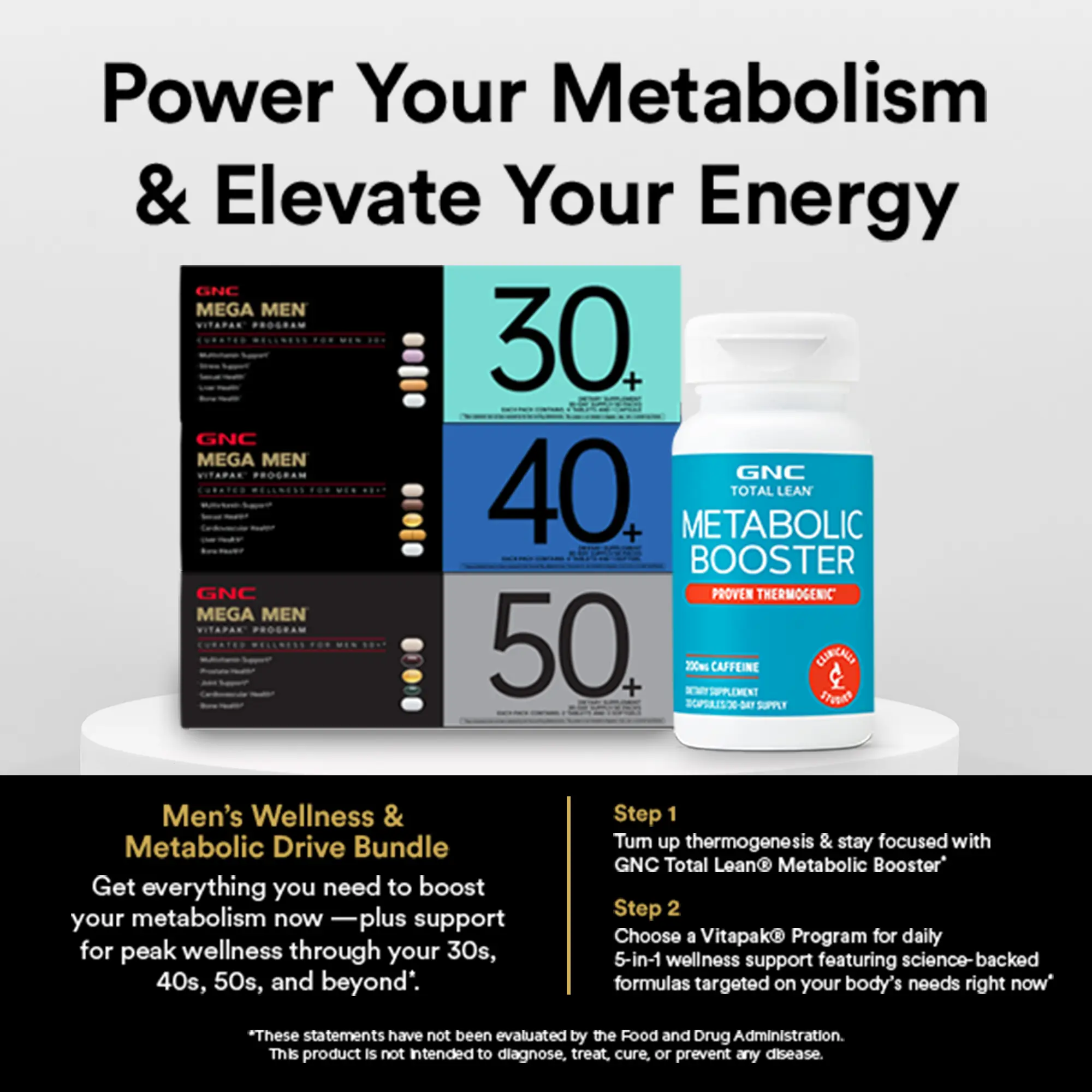 Men's Daily Health Boost + Metabolic Support Combo: GNC Men's Vitapak + GNC Total Lean Metabolic Booster, Daily Vitamin Needs, Heart & Immune Support, Energy & Muscle Support, Supports Metabolism